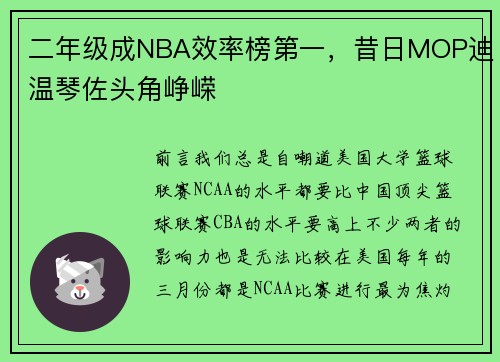 二年级成NBA效率榜第一，昔日MOP迪温琴佐头角峥嵘